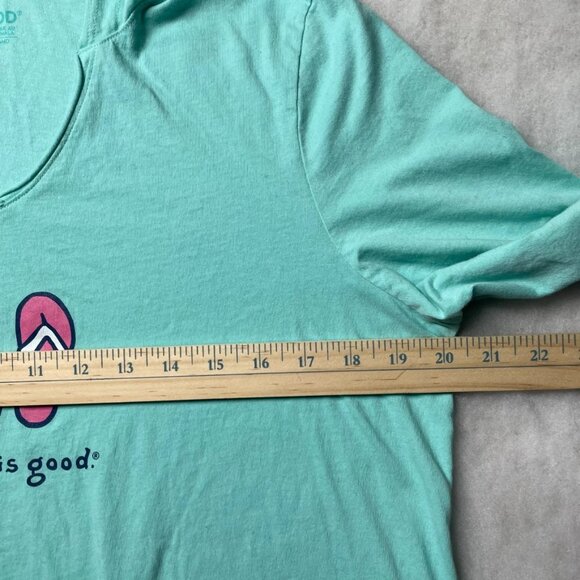 Life is Good Womens Turquoise Lightweight Flip Flop Graphic Pullover Hoodie Sz L - Picture 6 of 9